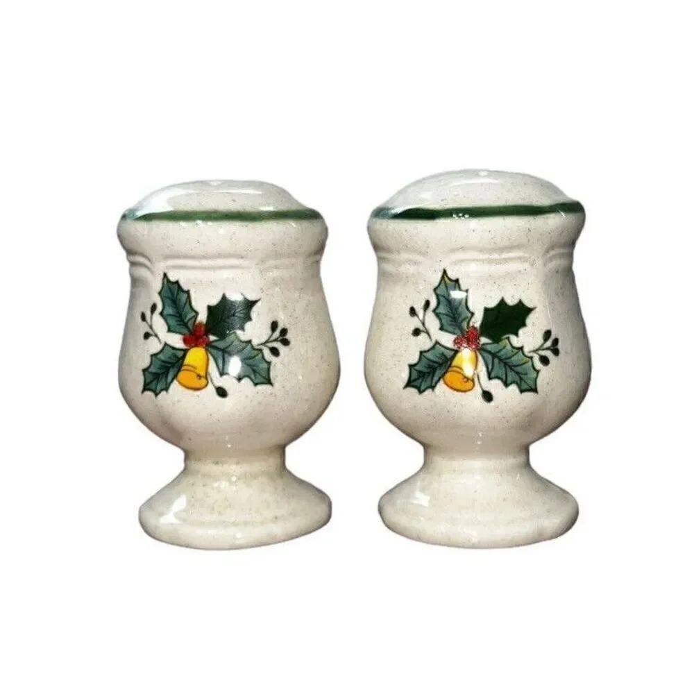 Vintage Mikasa Christmas FESTIVE SEASON Salt & PepperโShakers Japan HollyโBells